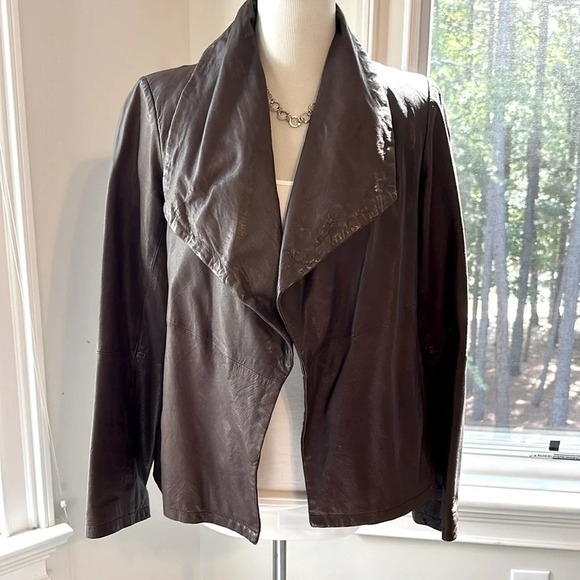 Eileen Fisher Vintage Open Brown Leather Jacket, Size Small, EUC - Picture 1 of 9